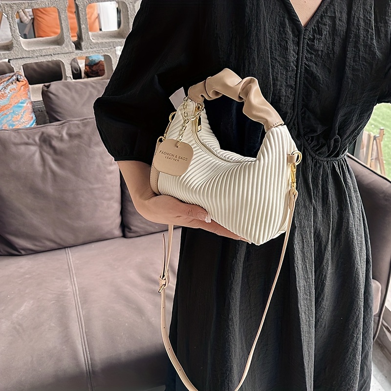 Luxury Bags White - Fashion Pleated Hobo Crossbody Bag, Chic