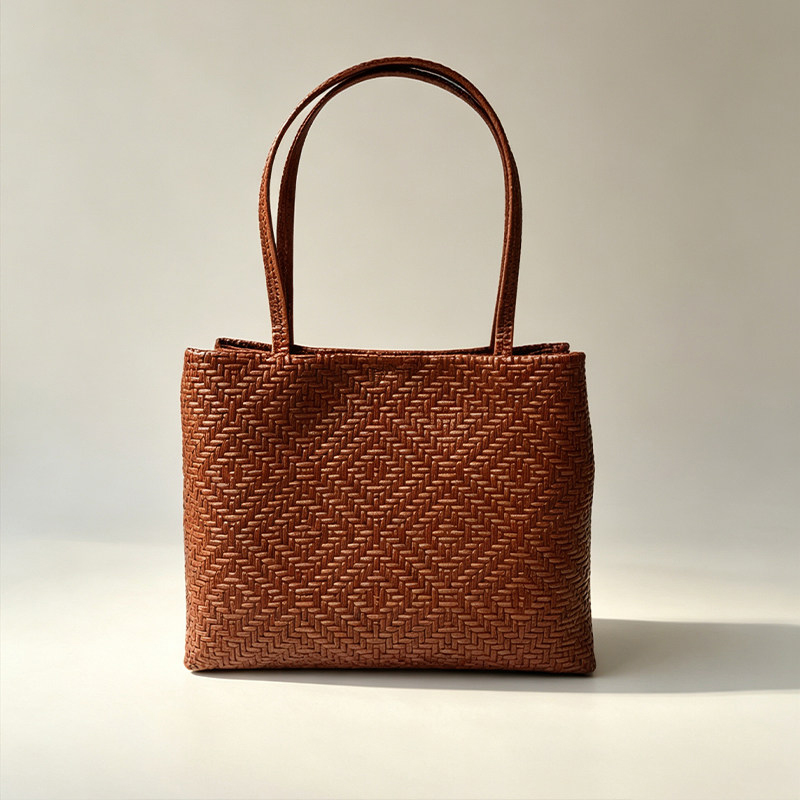 Luxury Bags Office - Mendy Genuine Leather Woven Pirnt Grain